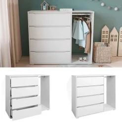 Kinderkleiderschrank Ruben Weiß 120 x 101.9 cm mit 4 Schubladen Vicco
