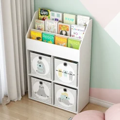 Kinderregal Conny Weiß 72 x 111 cm mit 4 Ablagen für Faltboxen Vicco