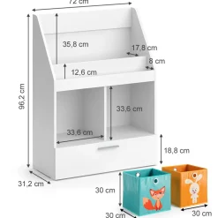 Kinderregal Luigi Weiß 72 x 96.2 cm mit Schublade und 2 Faltboxen opt.6 Vicco