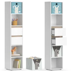 Kinderregal Robert Weiß 36.2 x 171 cm mit Faltboxen bunt Vicco