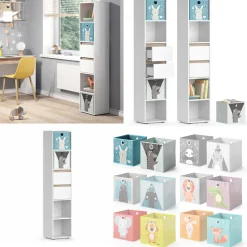 Kinderregal Robert Weiß 36.2 x 171 cm mit Faltboxen bunt Vicco