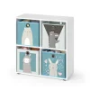 Kinderregal Tetra Weiß 72.6 x 72 cm mit 4 Faltboxen (grau/blau) Vicco