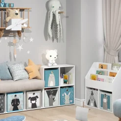 Kinderregal Tetra Weiß 72.6 x 72 cm mit 4 Faltboxen (grau/blau) Vicco