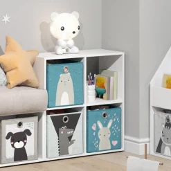 Kinderregal Tetra Weiß 72.6 x 72 cm mit 4 Faltboxen (grau/blau) Vicco