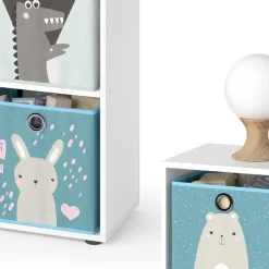 Kinderregal Tetra Weiß 72.6 x 72 cm mit 4 Faltboxen (grau/blau) Vicco