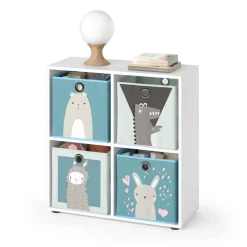 Kinderregal Tetra Weiß 72.6 x 72 cm mit 4 Faltboxen (grau/blau) Vicco