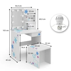Kinder-Schminktisch Schneeflocke Weiß 54.8 cm mit LED Beleuchtung Vicco