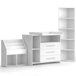 Kinderzimmer-Set Oskar Weiß 3 Teile, mit Wickelkommode, Spielzeugregal und Bücherregal Vicco