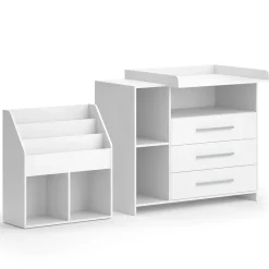 Kinderzimmer-Set Oskar Weiß 2 Teile, mit Wickelkommode und Bücherregal Vicco