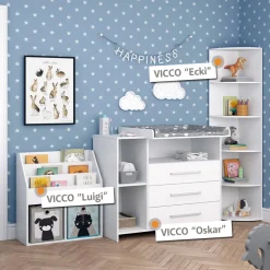 Kinderzimmer-Set Oskar Weiß 2 Teile, mit Wickelkommode und Bücherregal Vicco