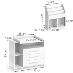 Kinderzimmer-Set Oskar Weiß 2 Teile, mit Wickelkommode und Bücherregal Vicco
