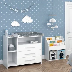 Kinderzimmer-Set Oskar Weiß 2 Teile, mit Wickelkommode und Bücherregal Vicco