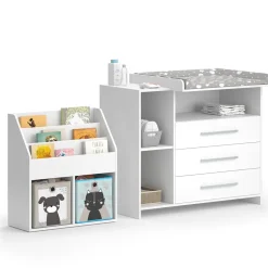 Kinderzimmer-Set Oskar Weiß 2 Teile, mit Wickelkommode und Bücherregal Vicco