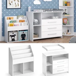 Kinderzimmer-Set Oskar Weiß 2 Teile, mit Wickelkommode und Bücherregal Vicco