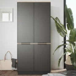 Kleiderschrank Betti Anthrazit/Sonoma 82 x 179 cm mit 4 Türen Vicco