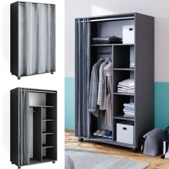 Kleiderschrank Doros Grau 100 x 168 cm mit Rollen Vicco