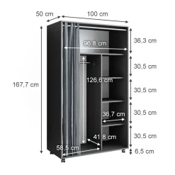 Kleiderschrank Doros Grau 100 x 168 cm mit Rollen Vicco