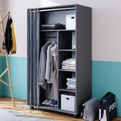 Kleiderschrank Doros Grau 100 x 168 cm mit Rollen Vicco