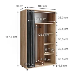 Kleiderschrank Doros Sonoma 100 x 168 cm offen, mit Rollen Vicco
