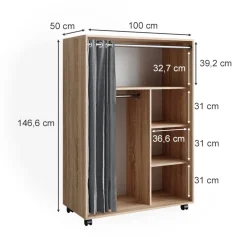 Kleiderschrank Doros Sonoma 100 x 146.6 cm mit Rollen Vicco