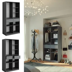 Kleiderschrank Elmo Anthrazit 100 x 200 cm mit 2 Schubladen Vicco