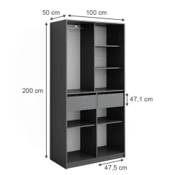 Kleiderschrank Elmo Anthrazit 100 x 200 cm mit 2 Schubladen Vicco
