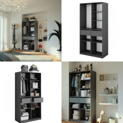 Kleiderschrank Elmo Anthrazit 100 x 200 cm mit 2 Schubladen Vicco