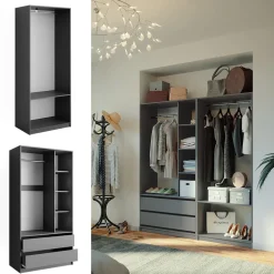 Kleiderschrank Elmo Anthrazit 100 x 200 cm 2er Set Vicco