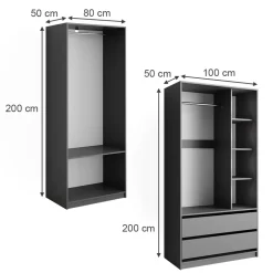 Kleiderschrank Elmo Anthrazit 100 x 200 cm 2er Set Vicco