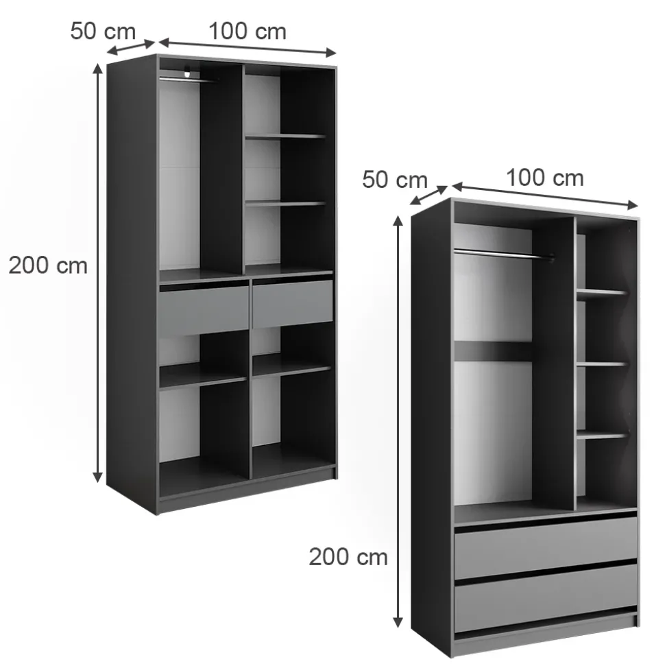 Kleiderschrank Elmo Anthrazit 100 x 200 cm 2er Set Vicco