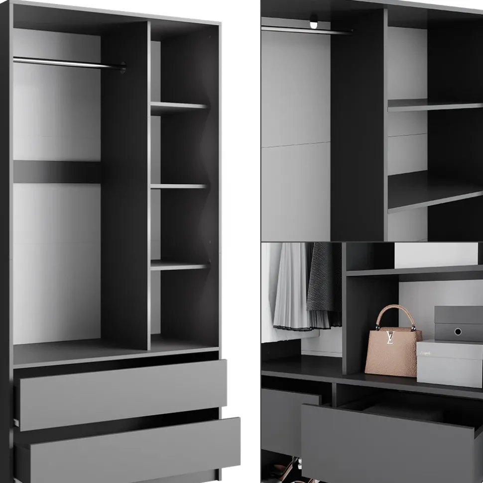 Kleiderschrank Elmo Anthrazit 100 x 200 cm 2er Set Vicco