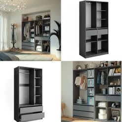 Kleiderschrank Elmo Anthrazit 100 x 200 cm 2er Set Vicco