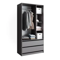 Kleiderschrank Elmo Anthrazit 100 x 200 cm mit 2 Schubladen Vicco