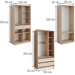 Kleiderschrank Elmo Sonoma 100 x 200 cm 3er Set Vicco