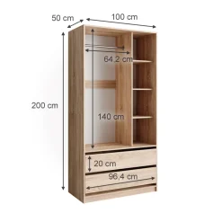 Kleiderschrank Elmo Sonoma 100 x 200 cm mit 2 Schubladen Vicco