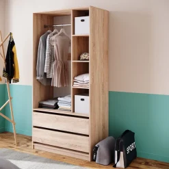 Kleiderschrank Elmo Sonoma 100 x 200 cm mit 2 Schubladen Vicco