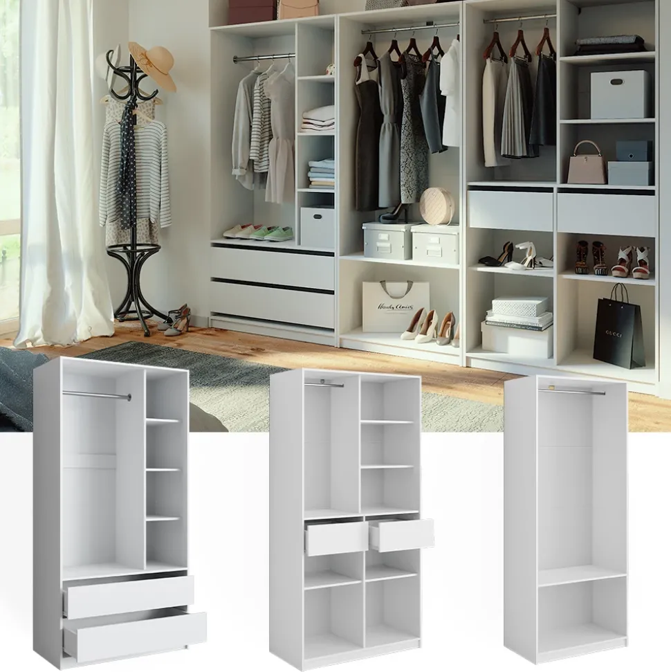Kleiderschrank Elmo Weiß 100 x 200 cm 3er Set Vicco