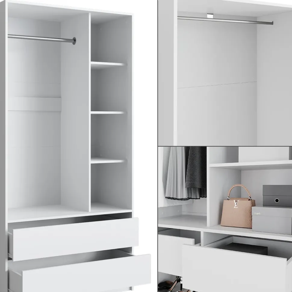 Kleiderschrank Elmo Weiß 100 x 200 cm 3er Set Vicco