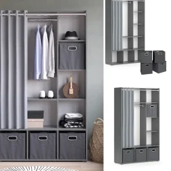 Kleiderschrank Luigi Grau 38 x 178.1 cm Mit Faltboxen (grau) Vicco