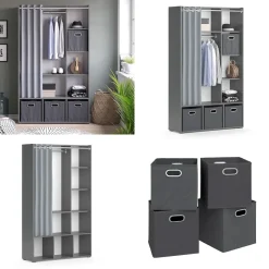 Kleiderschrank Luigi Grau 38 x 178.1 cm Mit Faltboxen (grau) Vicco