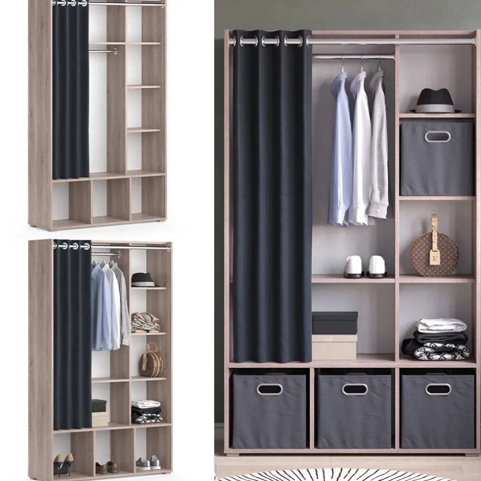 Kleiderschrank Luigi Sonoma 38 x 178.1 cm mit Vorhang-Kleiderstange Vicco