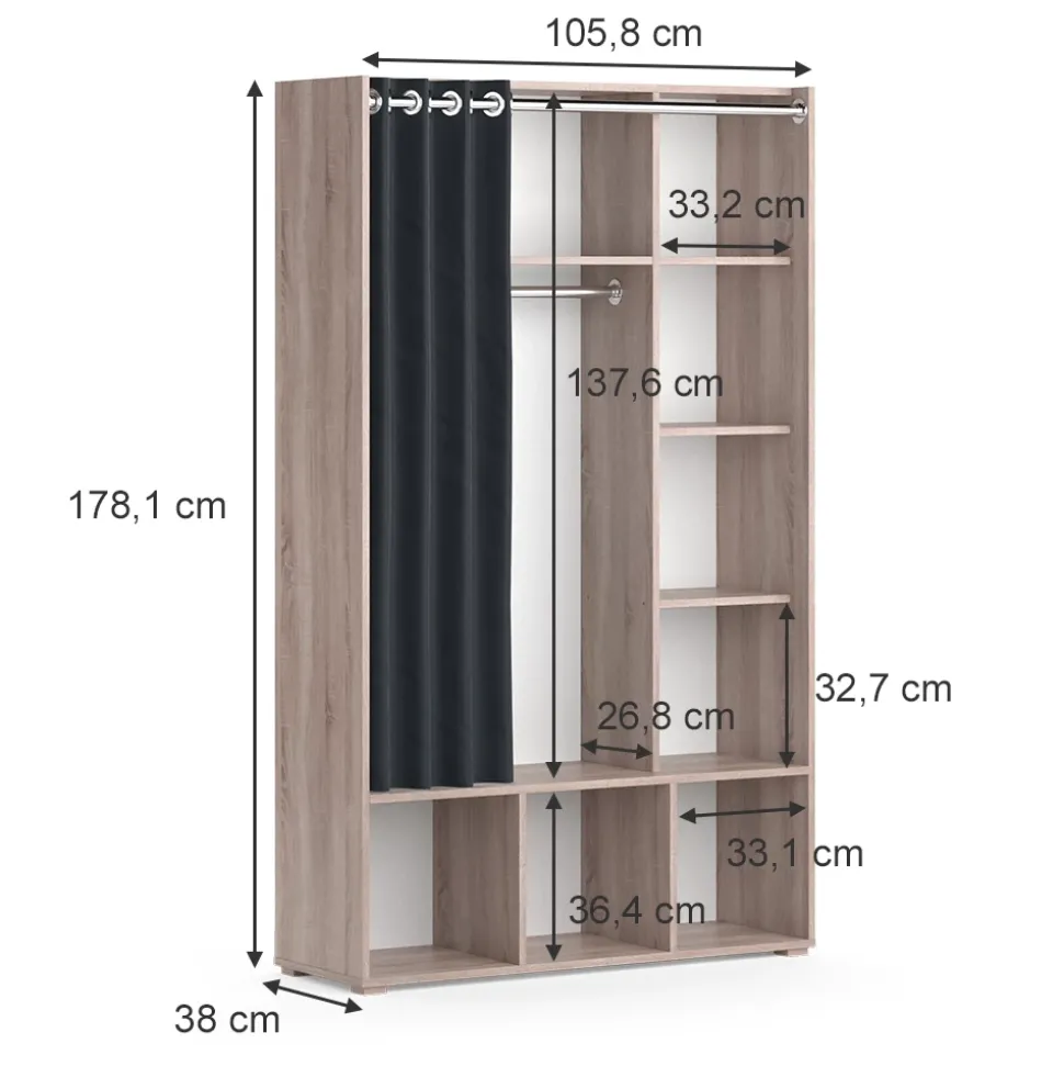 Kleiderschrank Luigi Sonoma 38 x 178.1 cm mit Vorhang-Kleiderstange Vicco