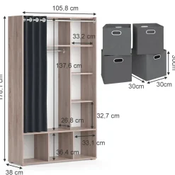 Kleiderschrank Luigi Sonoma 38 x 178.1 cm Mit Faltboxen (grau) Vicco