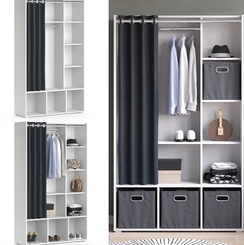 Kleiderschrank Luigi Weiß 38 x 178.1 cm mit Vorhang-Kleiderstange Vicco