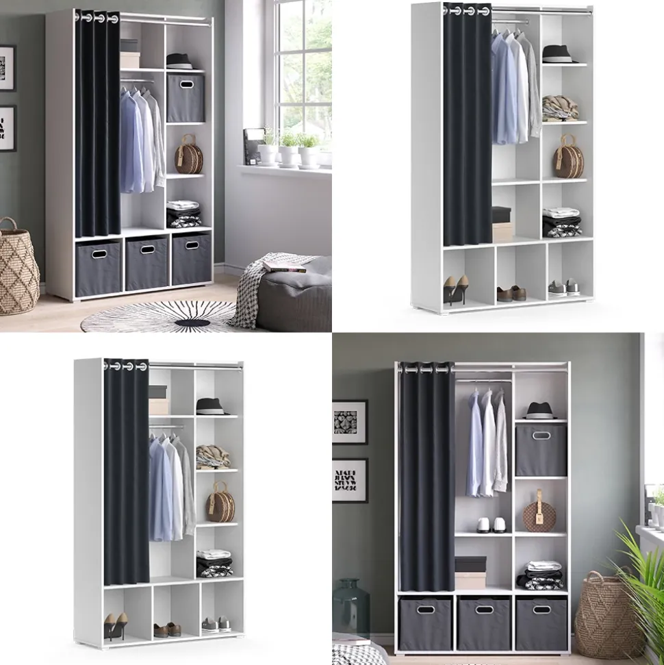 Kleiderschrank Luigi Weiß 38 x 178.1 cm mit Vorhang-Kleiderstange Vicco