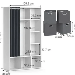 Kleiderschrank Luigi Weiß 38 x 178.1 cm Mit Faltboxen (grau) Vicco