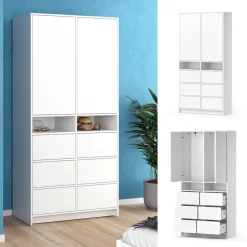 Kleiderschrank Naara Weiß 98.6 x 200 cm mit Schubladen Vicco