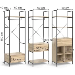 Kleiderschrankset Enya Holz 60 x 180 cm 3 Teile Vicco
