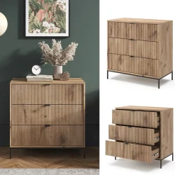 Kommode Eliza Viking Oak 42 x 81.2 cm mit 3 Schubladen Vicco