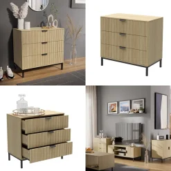 Kommode Lennox Eiche 72 x 69 cm mit 3 Schubladen Vicco